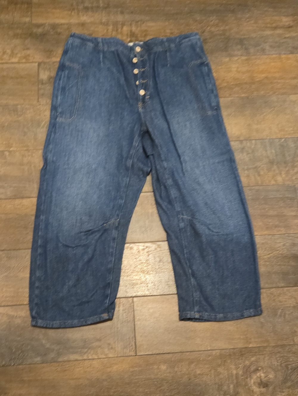 Free PEOPLE We The Free Relaxed Barrel Dark Blue Button-Fly Jeans